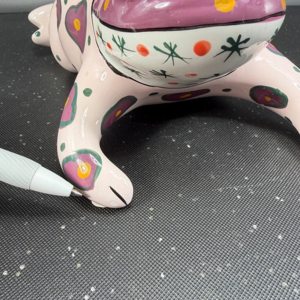Ganz Bella Casa Ceramic Frog Piggy Bank Hand Painted Hearts Polka‎ Dots Pink